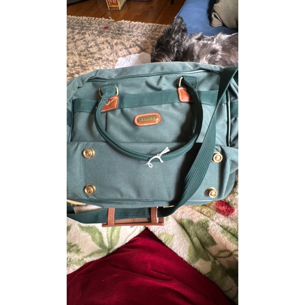 Jaguar Forest‎ Green Canvas Duffel Bag Carry On Travel Weekend Bag Gold Hardware
